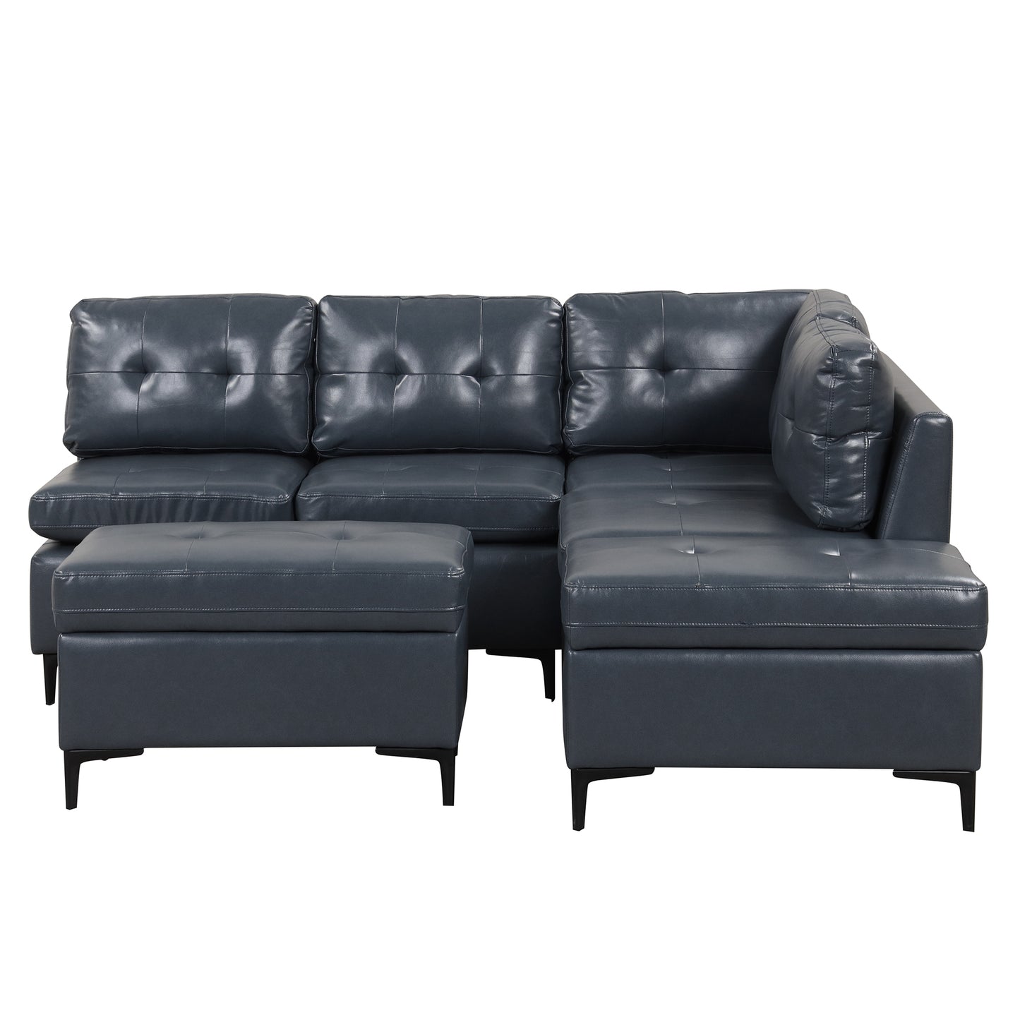 Cozy Blue L-Shaped Corner Sofa with Storage Ottomans