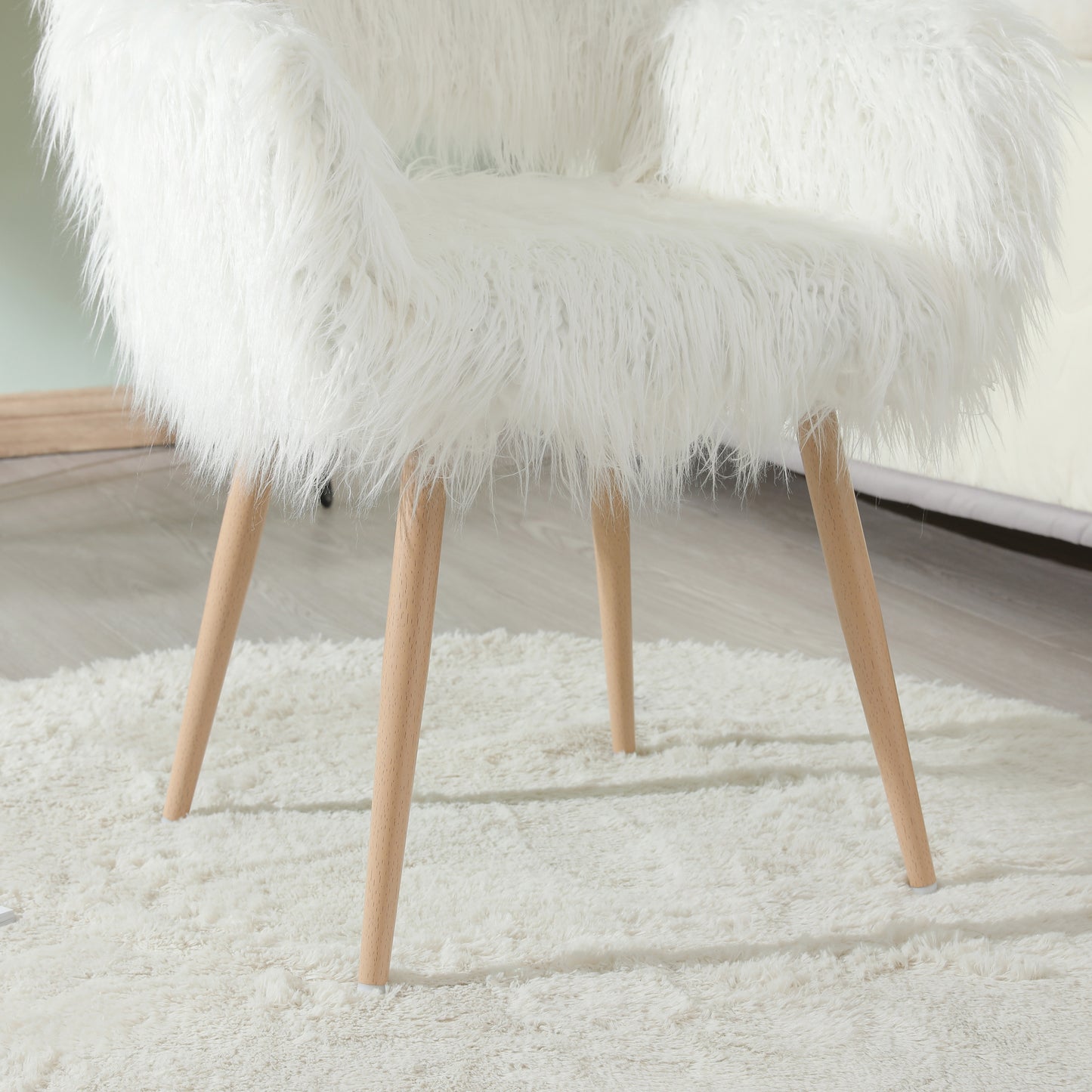 Chic White Faux Fur Makeup Chair with Metal Legs