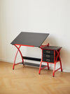 Chic Red Drafting Table Set with Stool