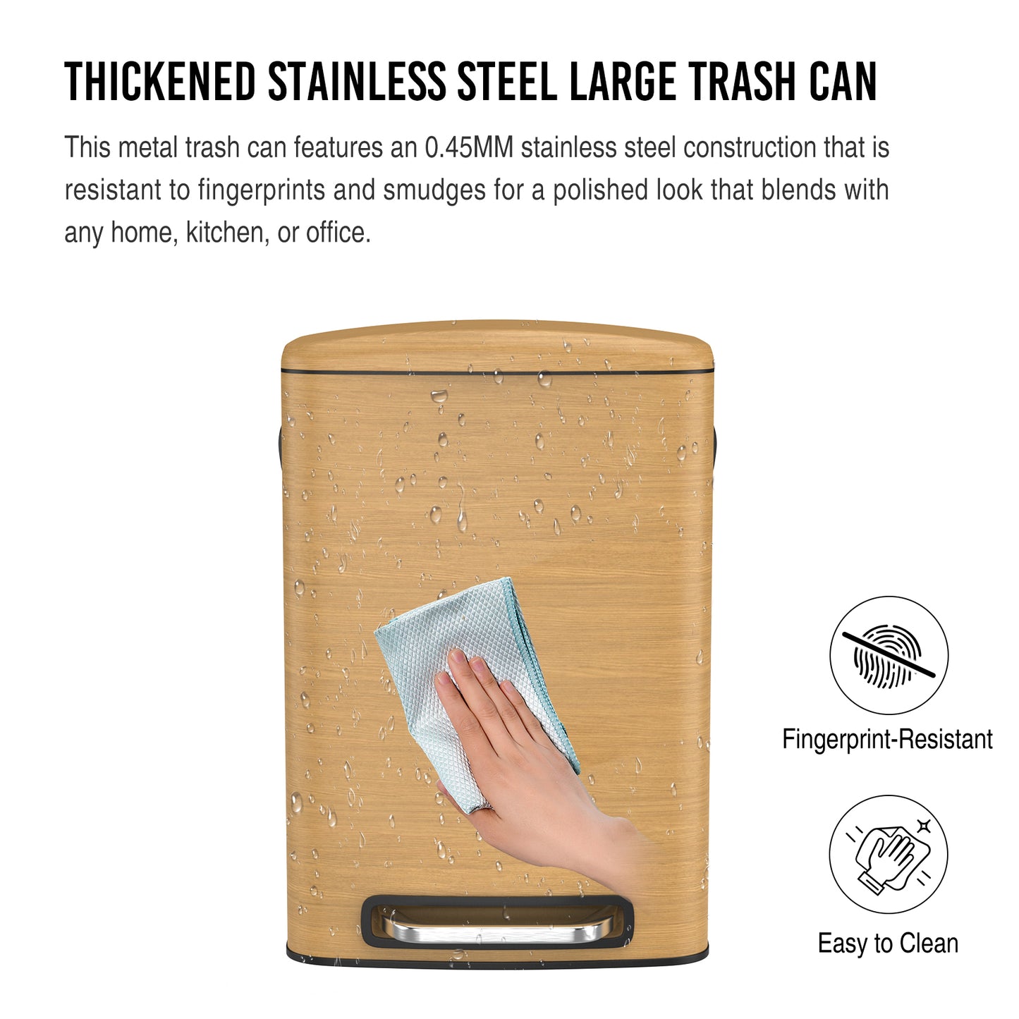 Soft Close Kitchen Trash Can with Wooden Finish