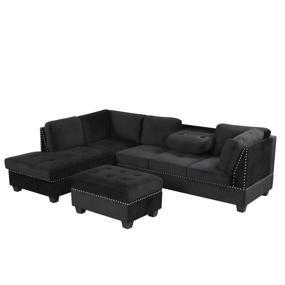 Chic Reversible Sectional Sofa with Storage Ottoman