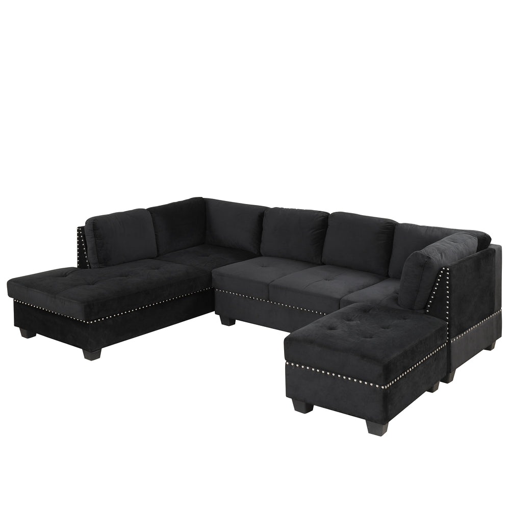 Chic Reversible Sectional Sofa with Storage Ottoman