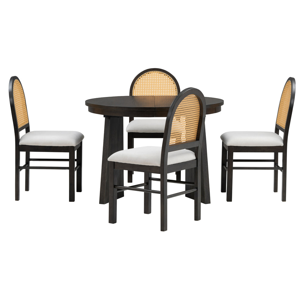 Vintage Vibes Dining Set: Extendable Table & Cozy Upholstered Chairs