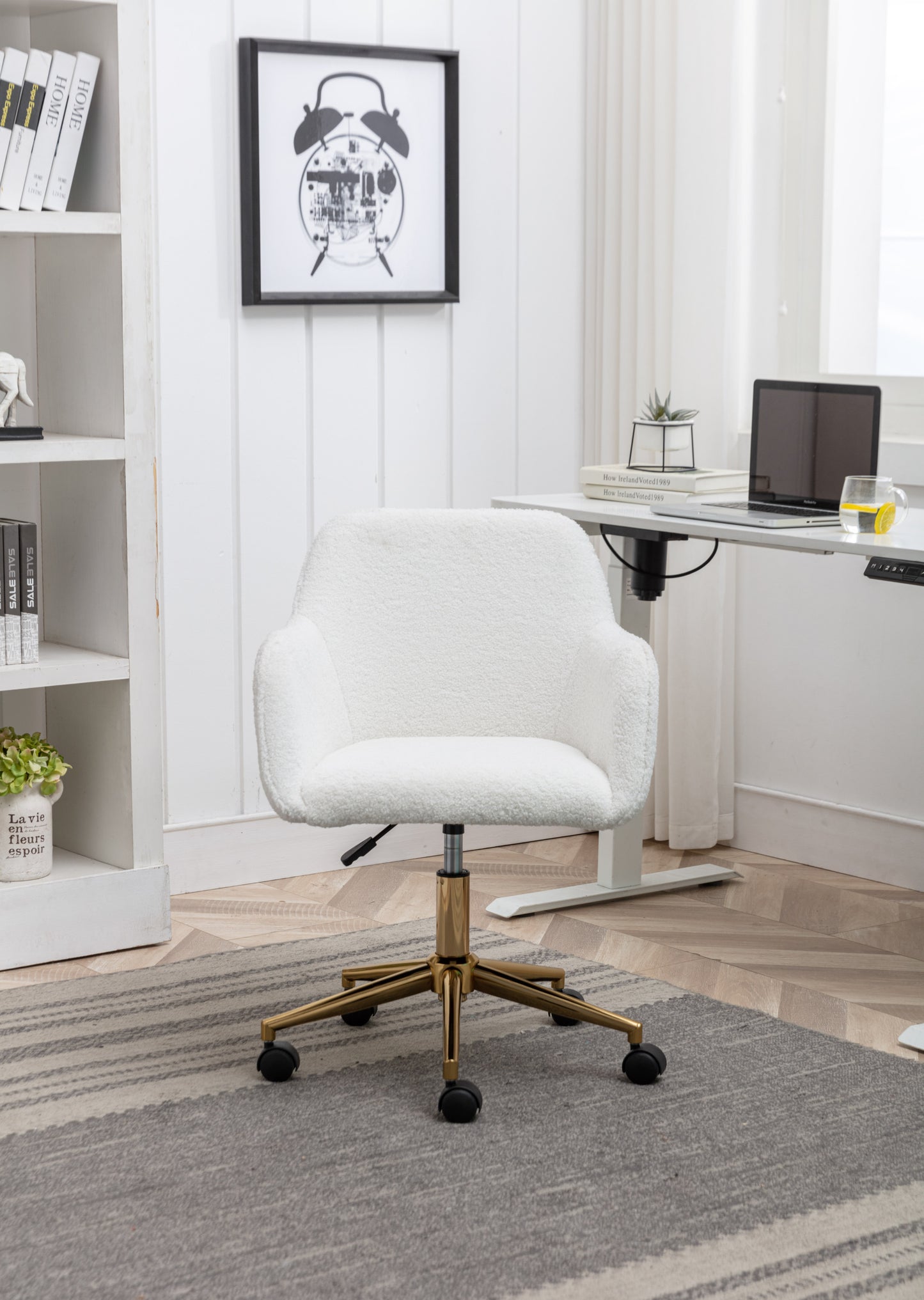 Chic Teddy Revolving Office Chair with Gold Legs