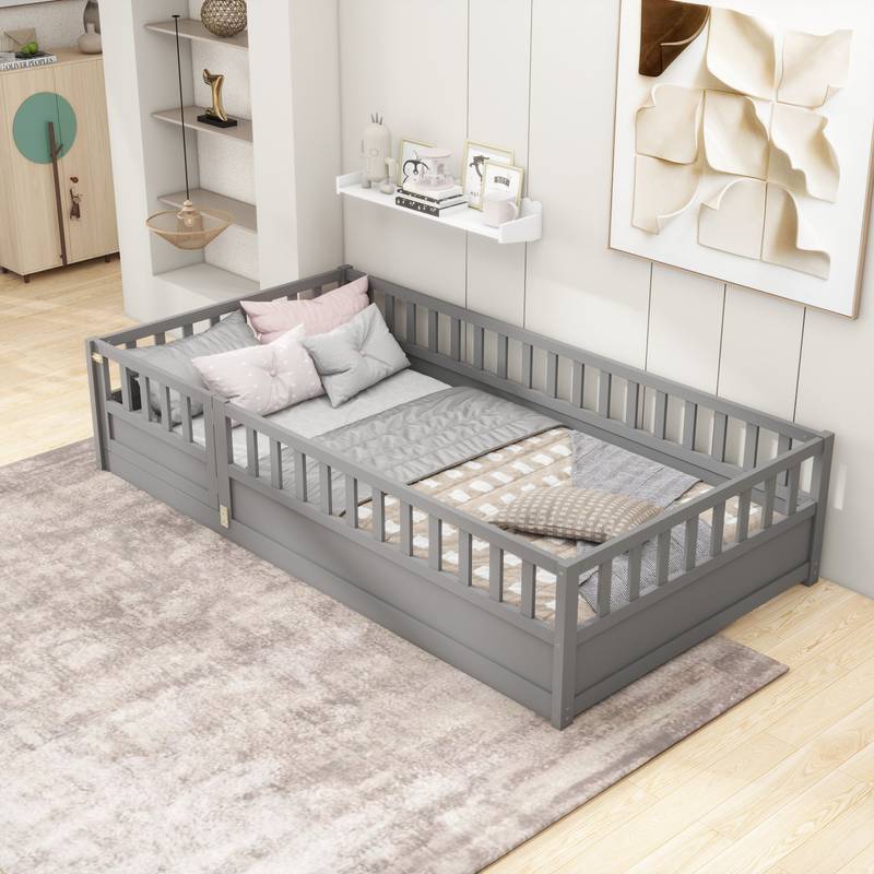 Cozy Montessori Twin Floor Bed with Safety Barrier