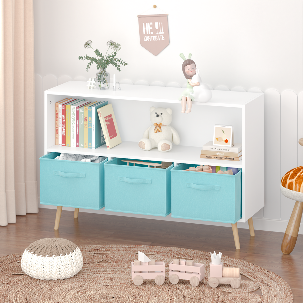 Cozy Cubby Kids Bookcase with Fun Fabric Drawers