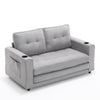 Cozy Convertible Futon Sofa Bed – Light Gray Loveseat with Side Pockets & Cup Holder