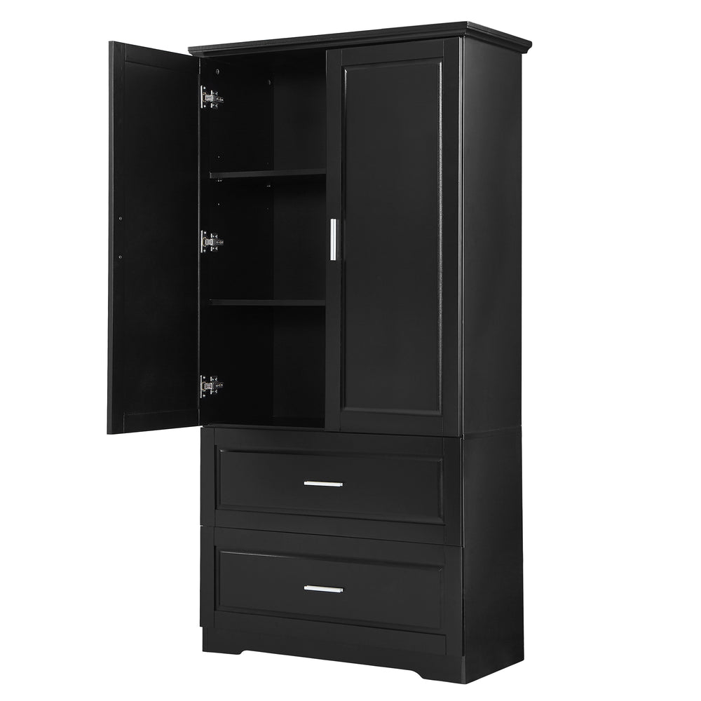 Sleek Black Bathroom Storage Cabinet with Adjustable Shelves