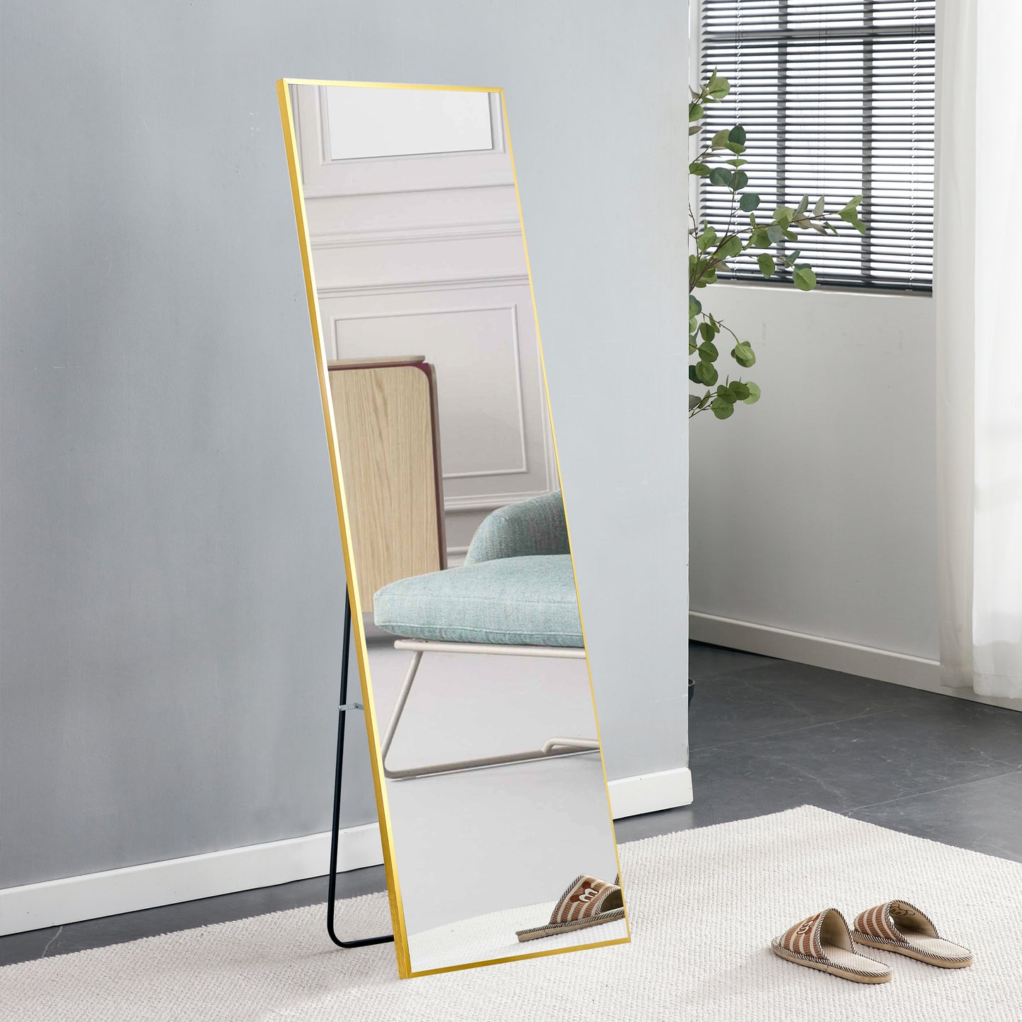 Sleek Aluminum Wall Mirror - Full Body Beauty & Style