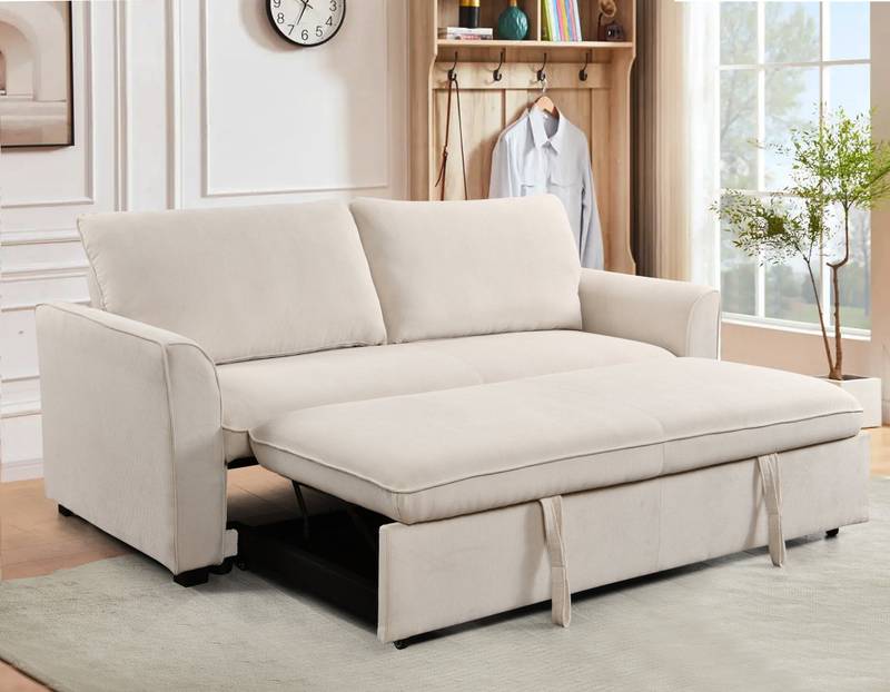 Cozy Convertible Sofa Bed - Modern Beige Loveseat & Lounge Retreat
