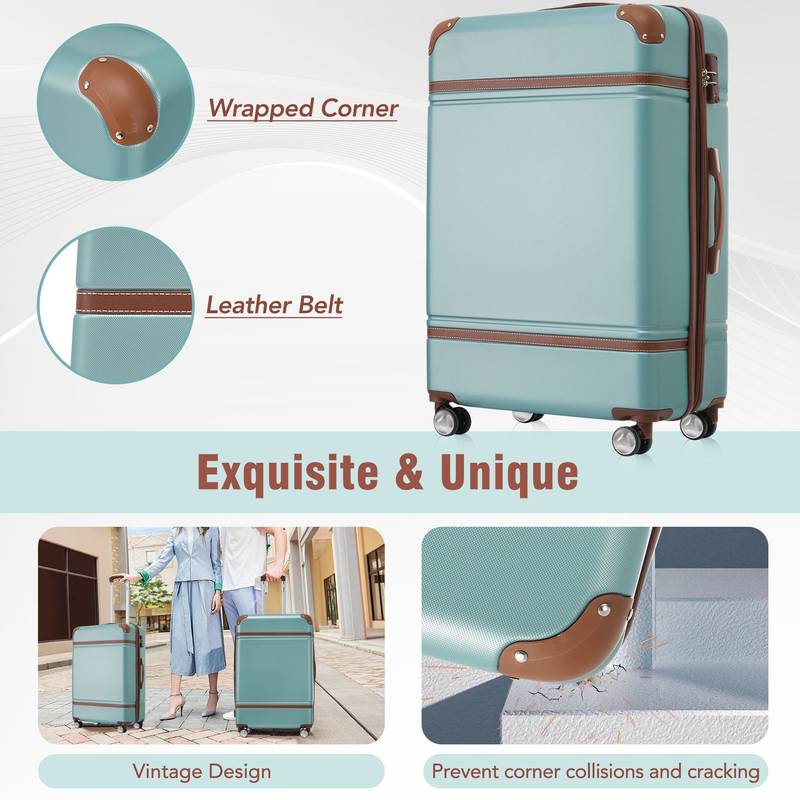 Vintage Green Spinner Suitcase with TSA Lock