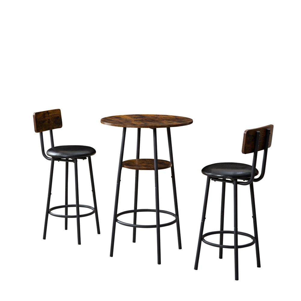 Chic Round Dining Set with Storage & Stylish Bar Chairs