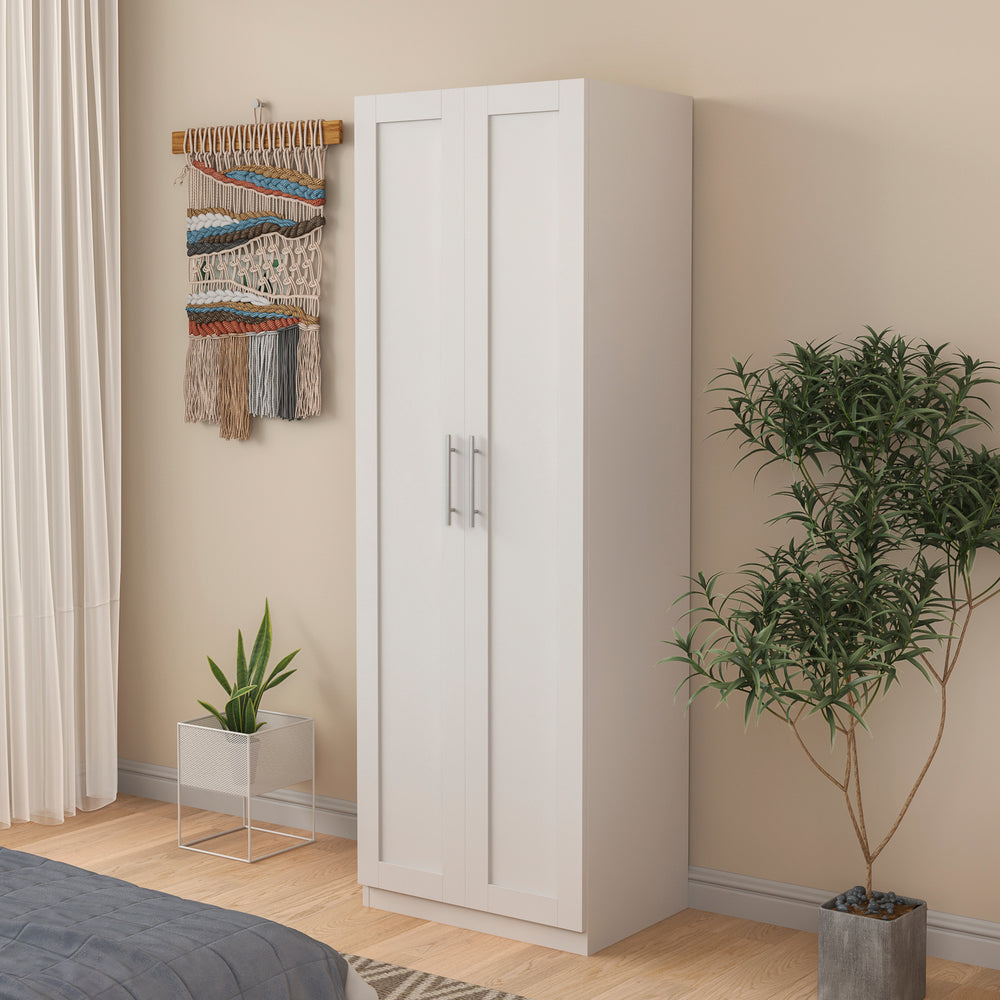 Stylish White Storage Cabinet with Dual Doors and Dividers