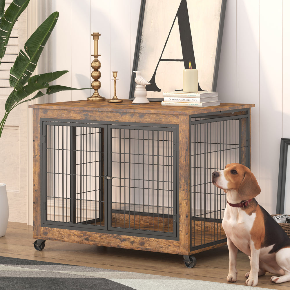 Rustic Double-Door Dog Crate