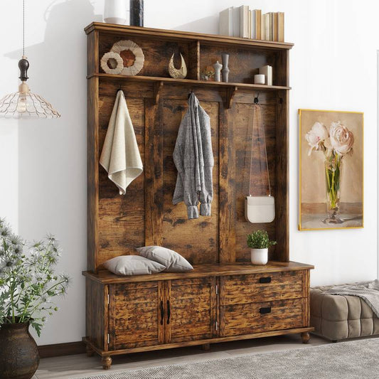 Rustic Charm Hall Tree with Storage and Hooks
