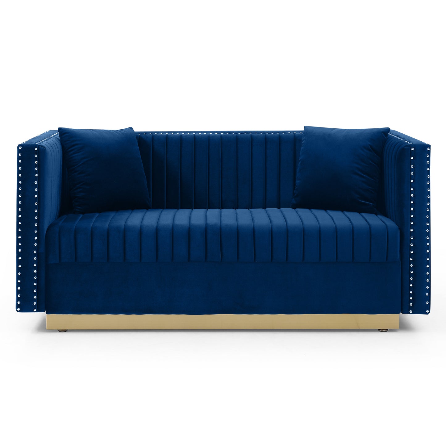 Chic Velvet Channel Tufted Loveseat in Blue