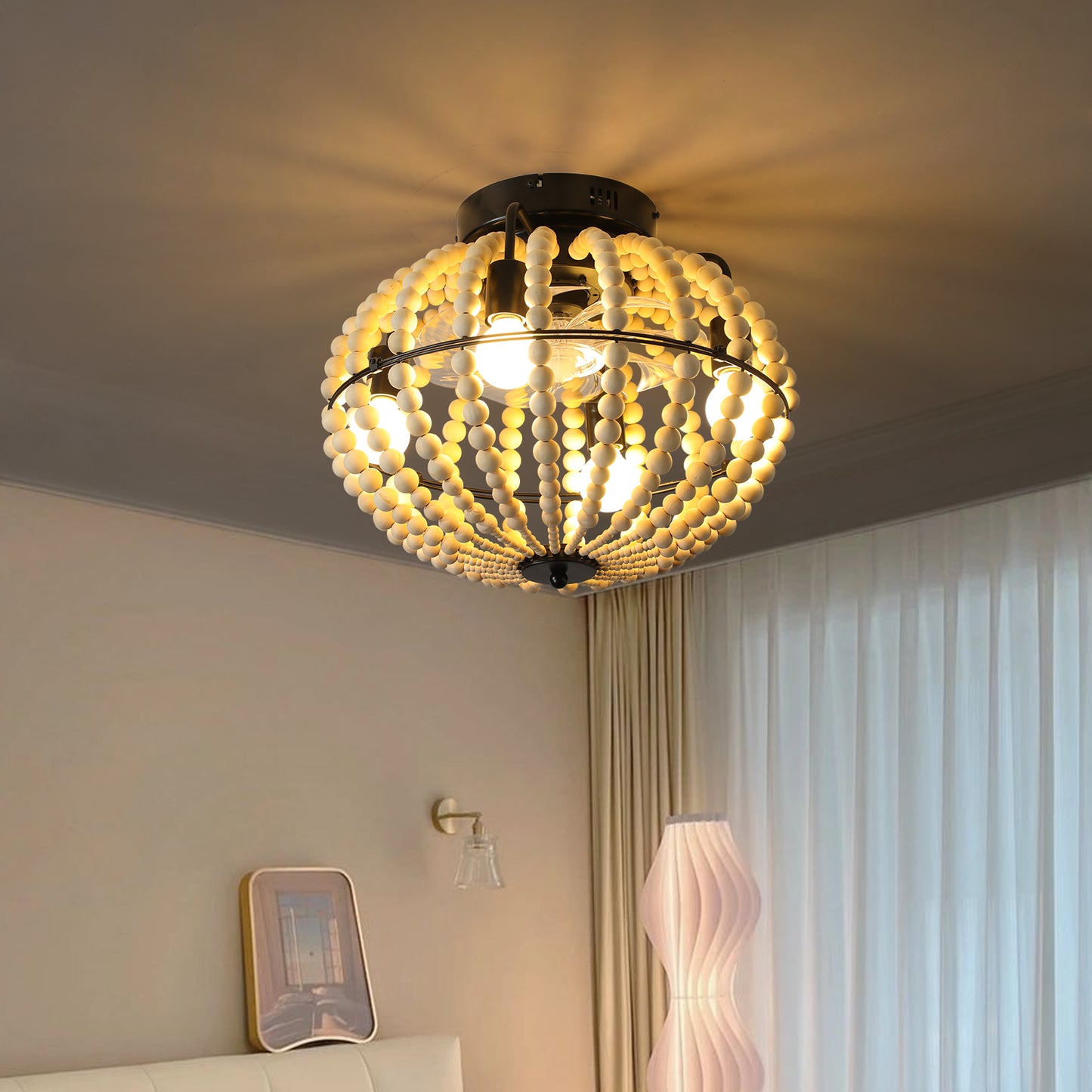 Wooden Beaded Fan Chandelier