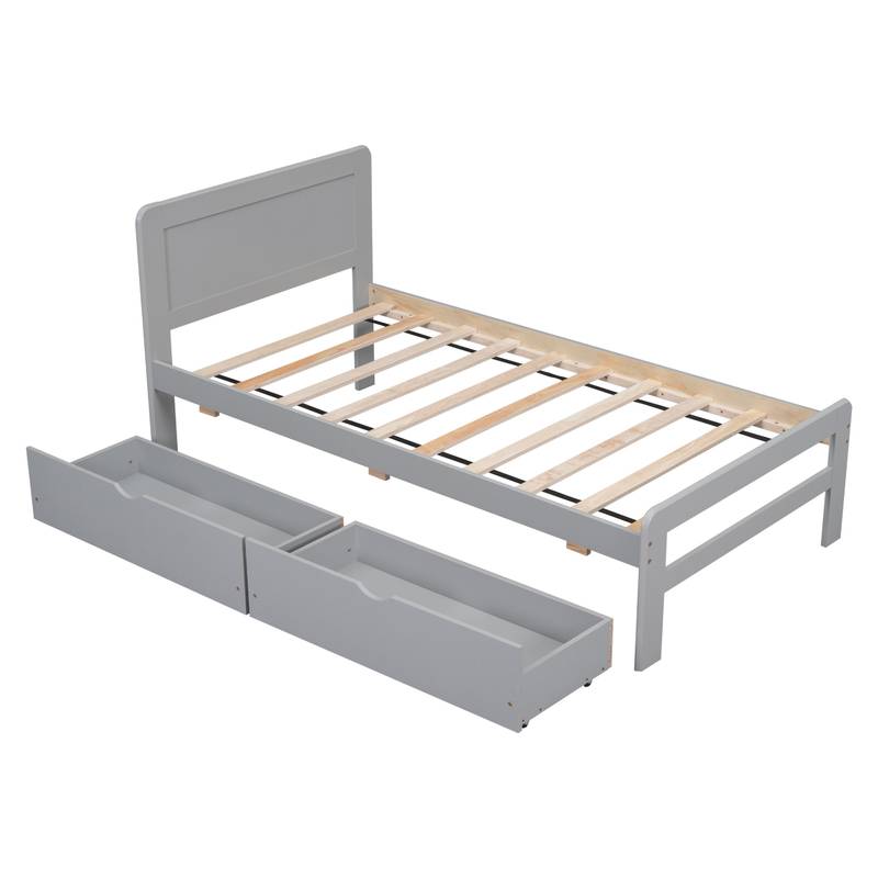 Chic Grey Twin Platform Bed with Storage Drawers