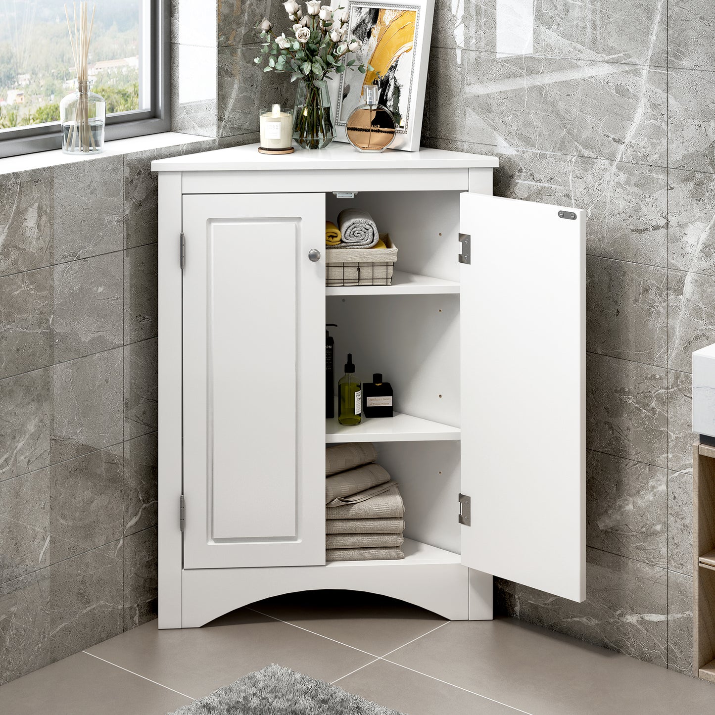 Triangle Storage Stand: Stylish & Adjustable Bathroom Cabinet