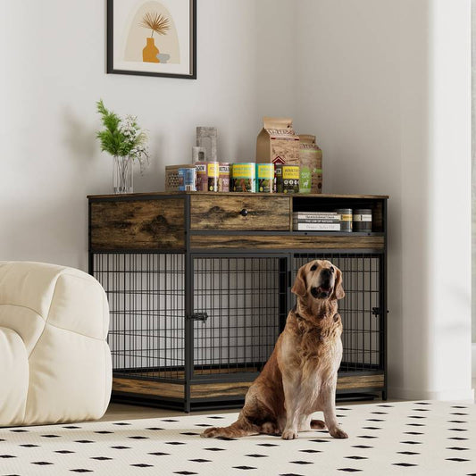 Chic Double-Door Dog Crate in Antique Brown