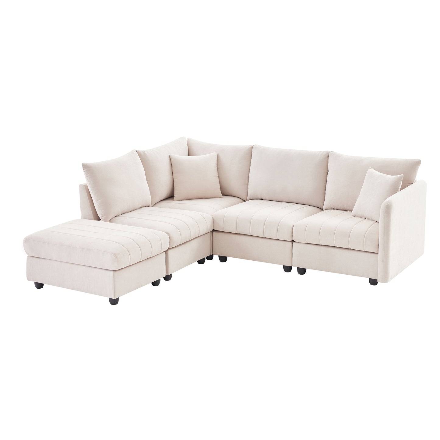 Chic Striped L-Shaped Sofa with Convertible Ottoman