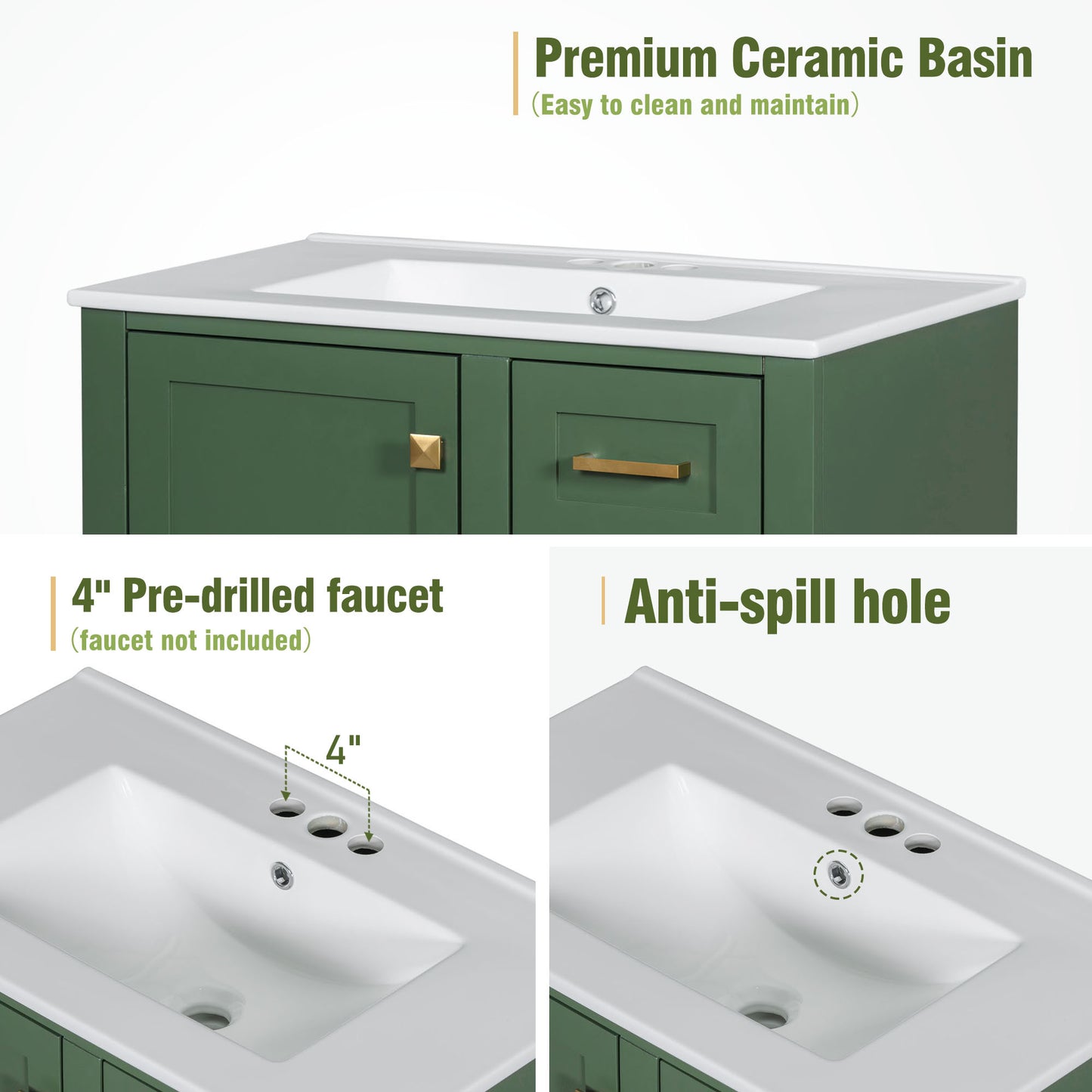 Chic Green Bathroom Vanity with Sink and Soft-Close Drawers