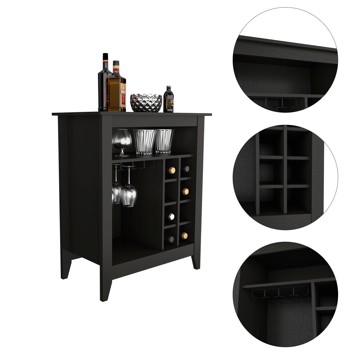 Sleek Black Bar Cabinet with Bottle Storage