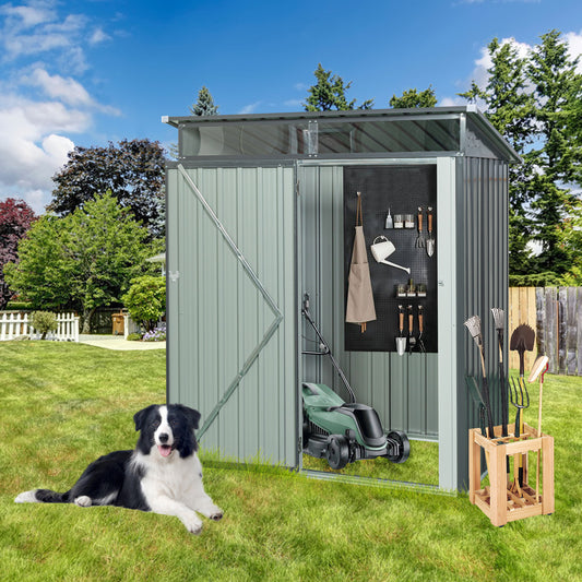 Gray Outdoor Metal Storage Shed with Clear Panels