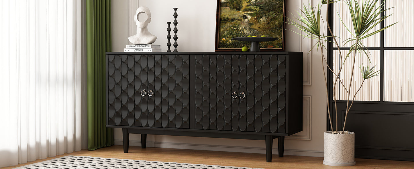 Sleek Black Sideboard with Stylish Curved Doors and Silver Handles