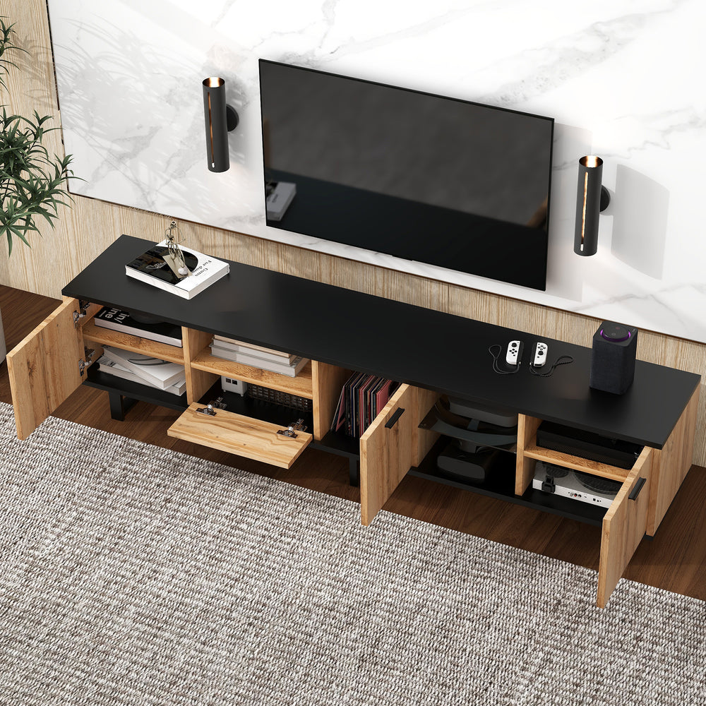 Sleek Media Console with Cabinets and Open Shelves