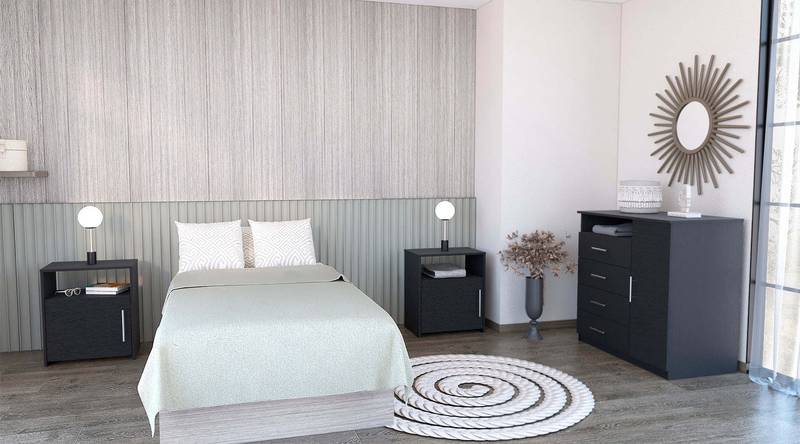 Chic Black Bedroom Suite: Dresser & Nightstands