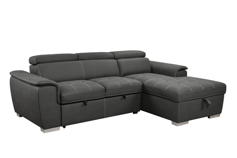 Cozy Convertible Gray Sectional with Storage & Pull-Out Bed