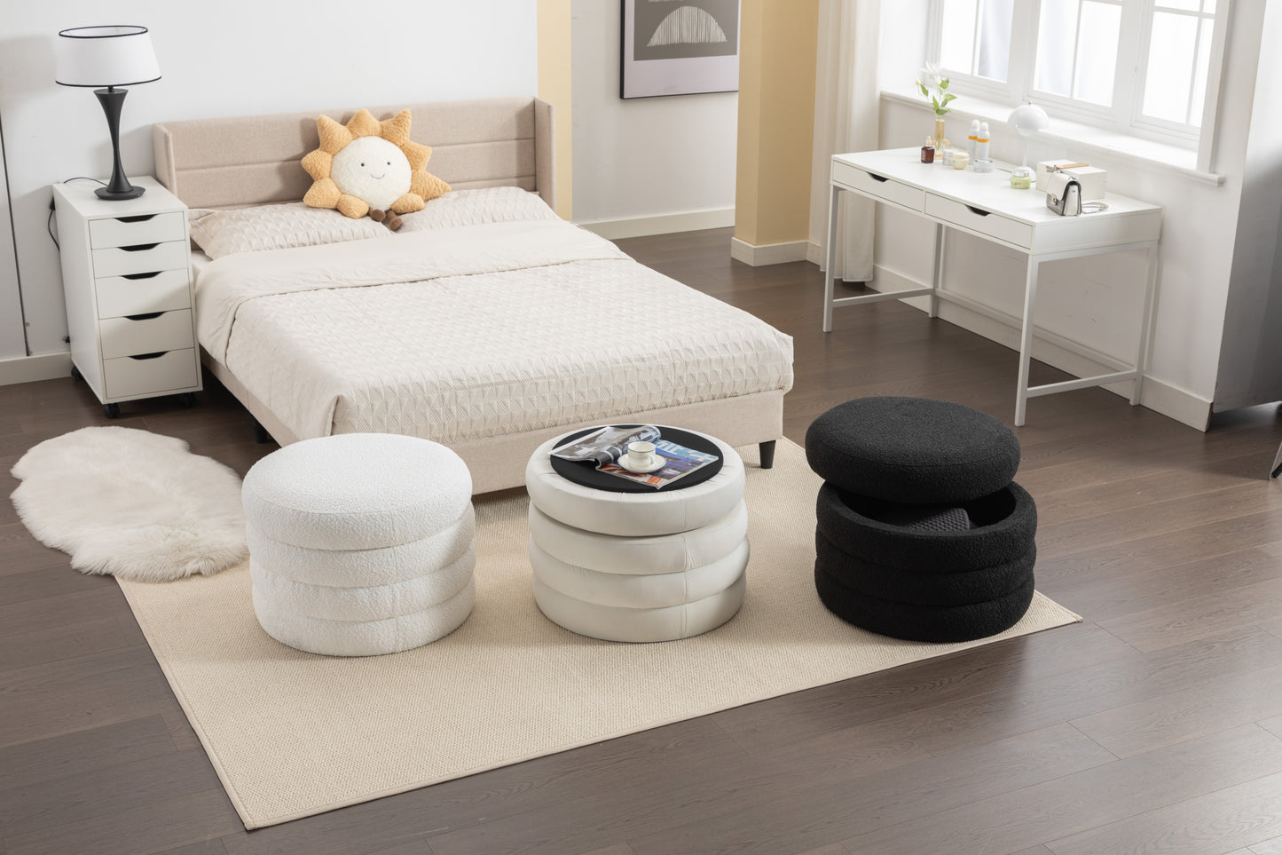 Elegant Ivory Storage Ottoman