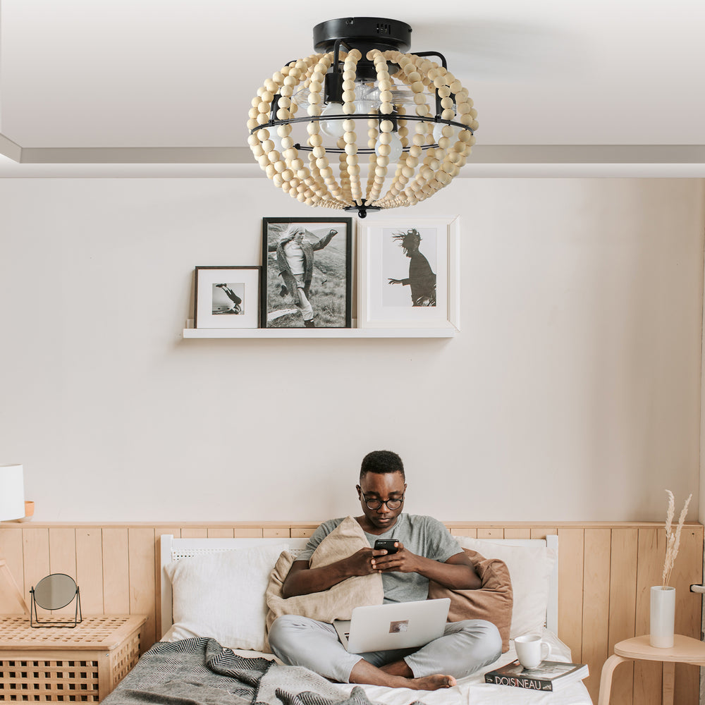 Wooden Beaded Fan Chandelier