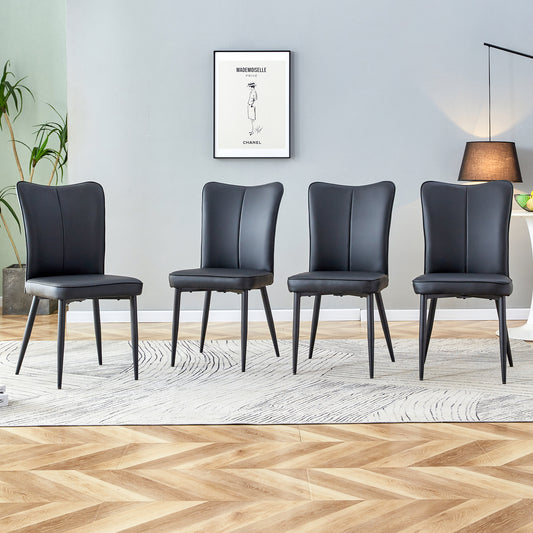 Chic Black Curved Dining Chairs - Set of Four