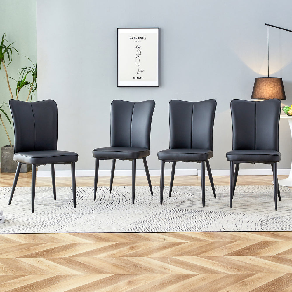 Chic Black Curved Dining Chairs - Set of Four