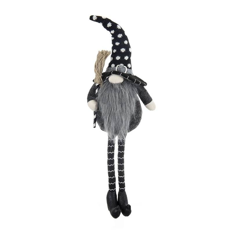 Whimsical Black Gnome with Broomstick – Perfect Halloween Decor!