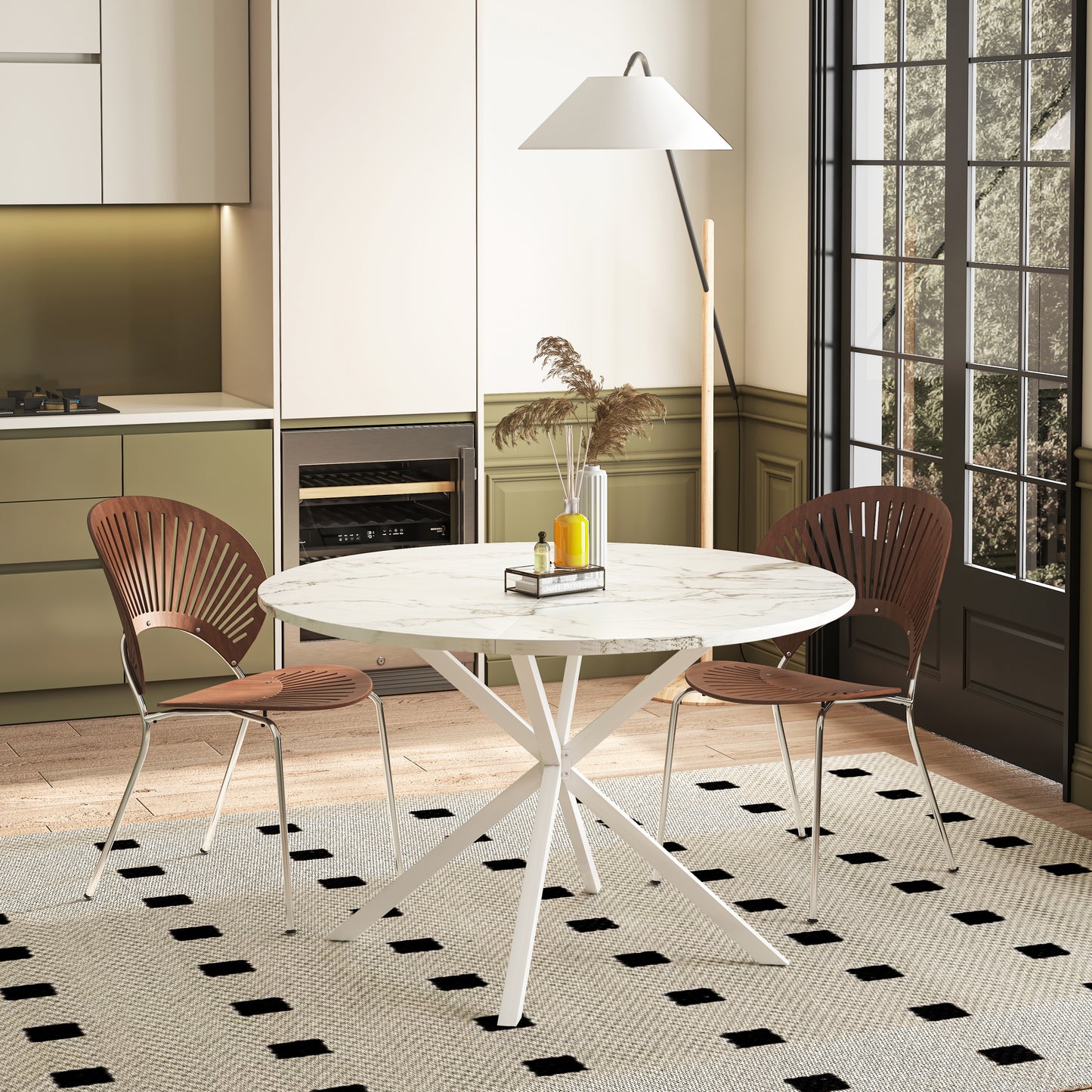 Chic Marble Cross-Leg Dining Table