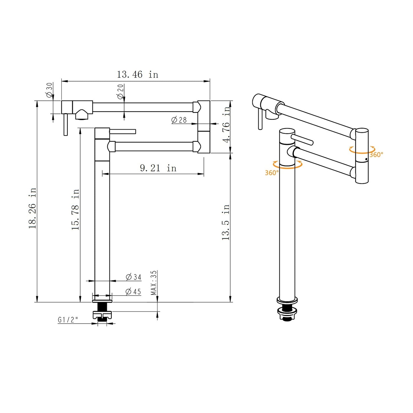 Extended Pot Filler Faucet