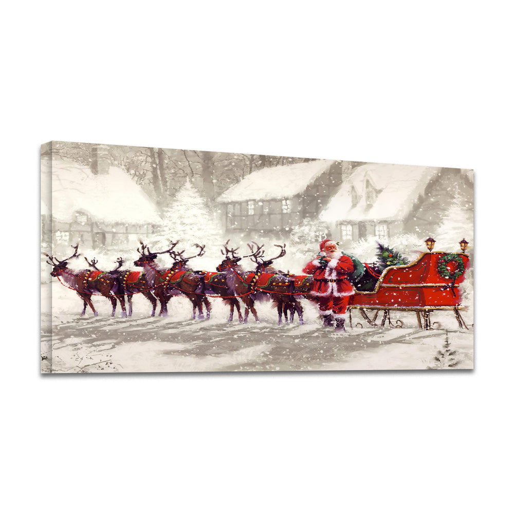 Christmas Cheer: Santa & Reindeer Canvas Art