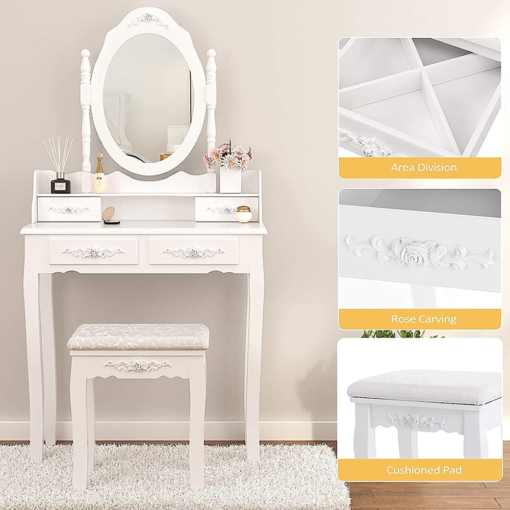 Chic Vanity Set with Cushioned Stool and Oval Mirror