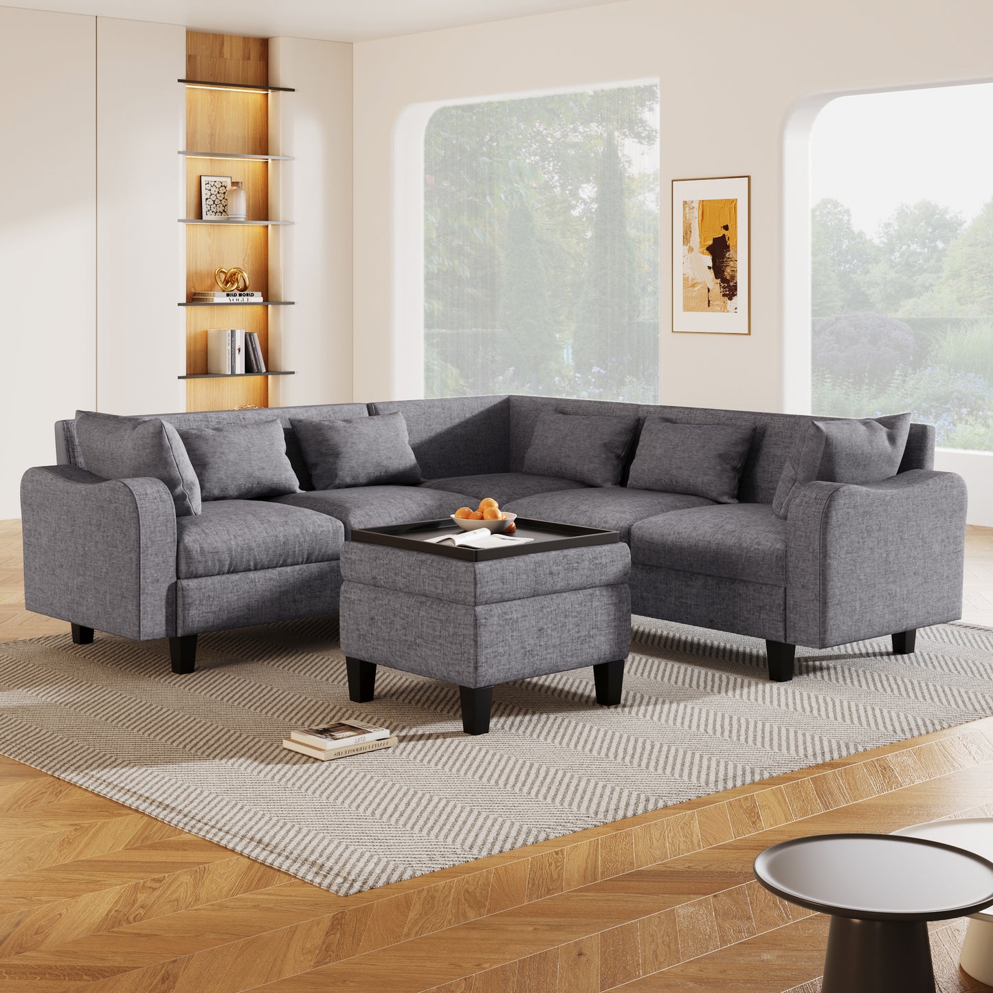 Cozy L-Shaped Sectional Sofa Set with Storage and Unique Armrests