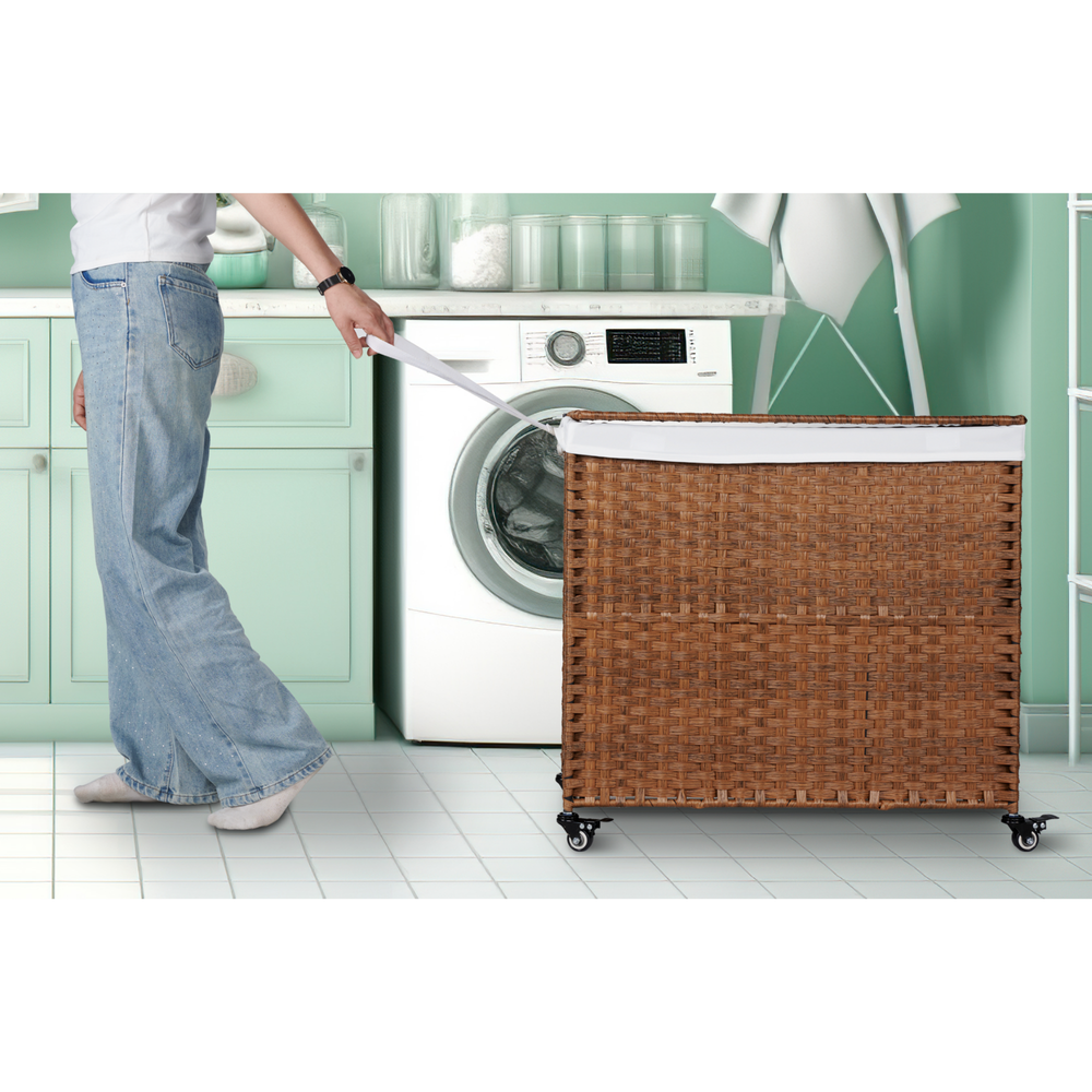 Stylish Brown Laundry Hamper with Lids and Wheels