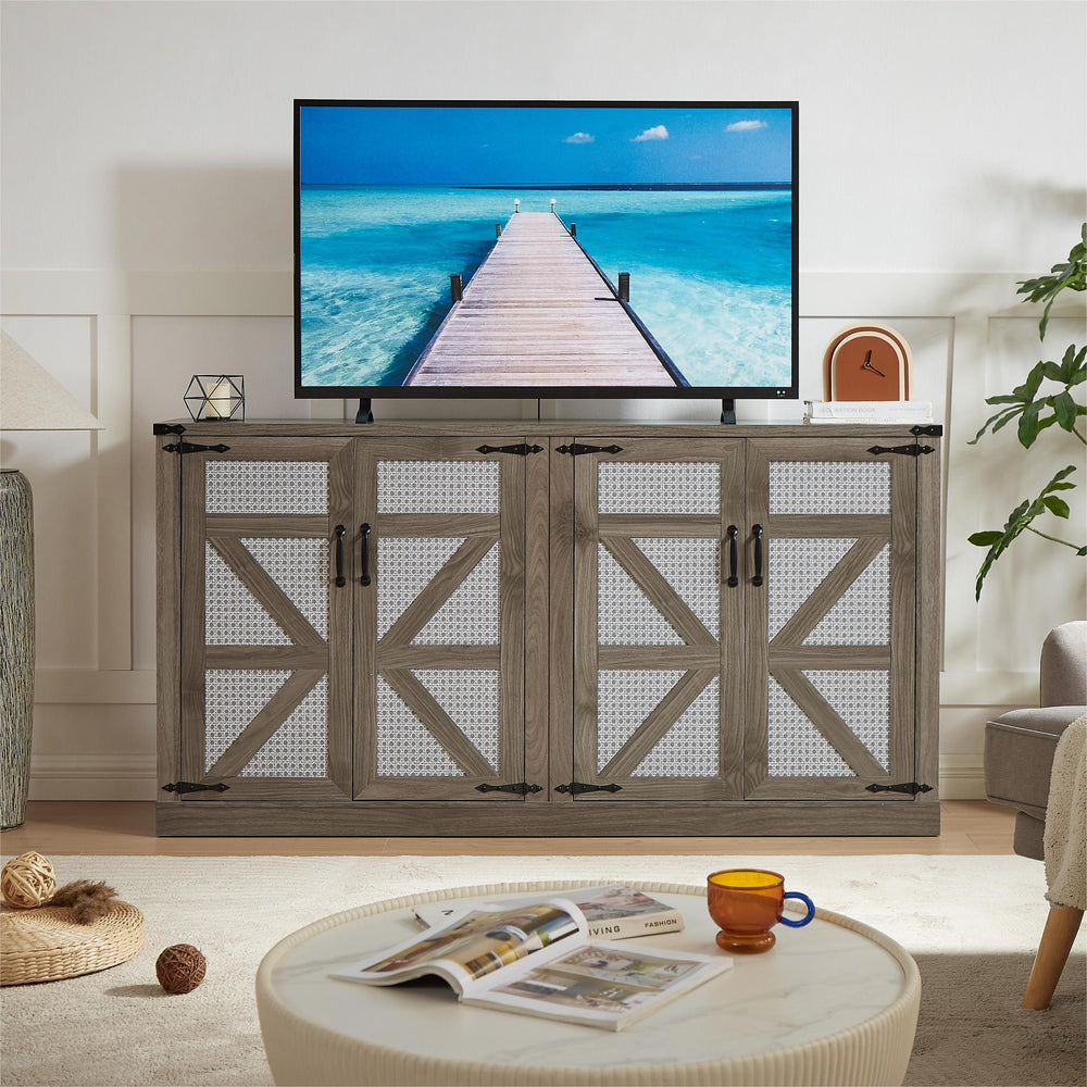 Rustic Charm Rattan Sideboard with Barn Doors