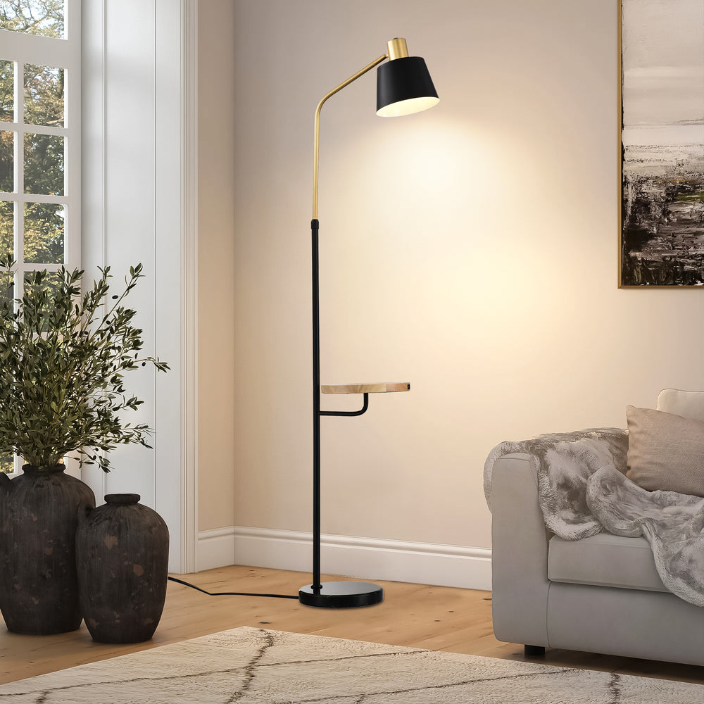 Elegant Marble & Wood Lamp Table with USB Charge