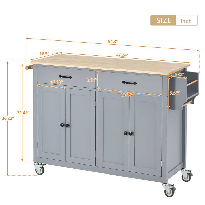 Rolling Kitchen Island with Wood Top and Storage