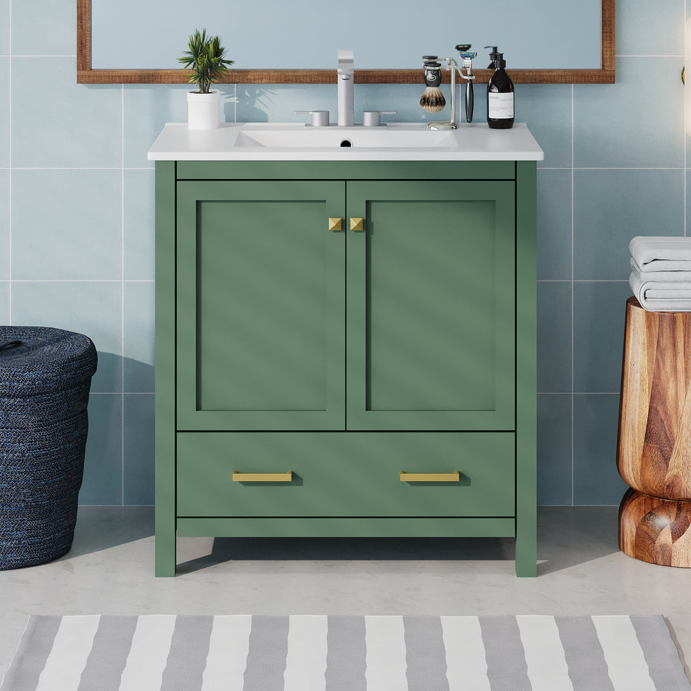 Chic Green Bathroom Vanity with Soft-Close Cabinet and Drawer