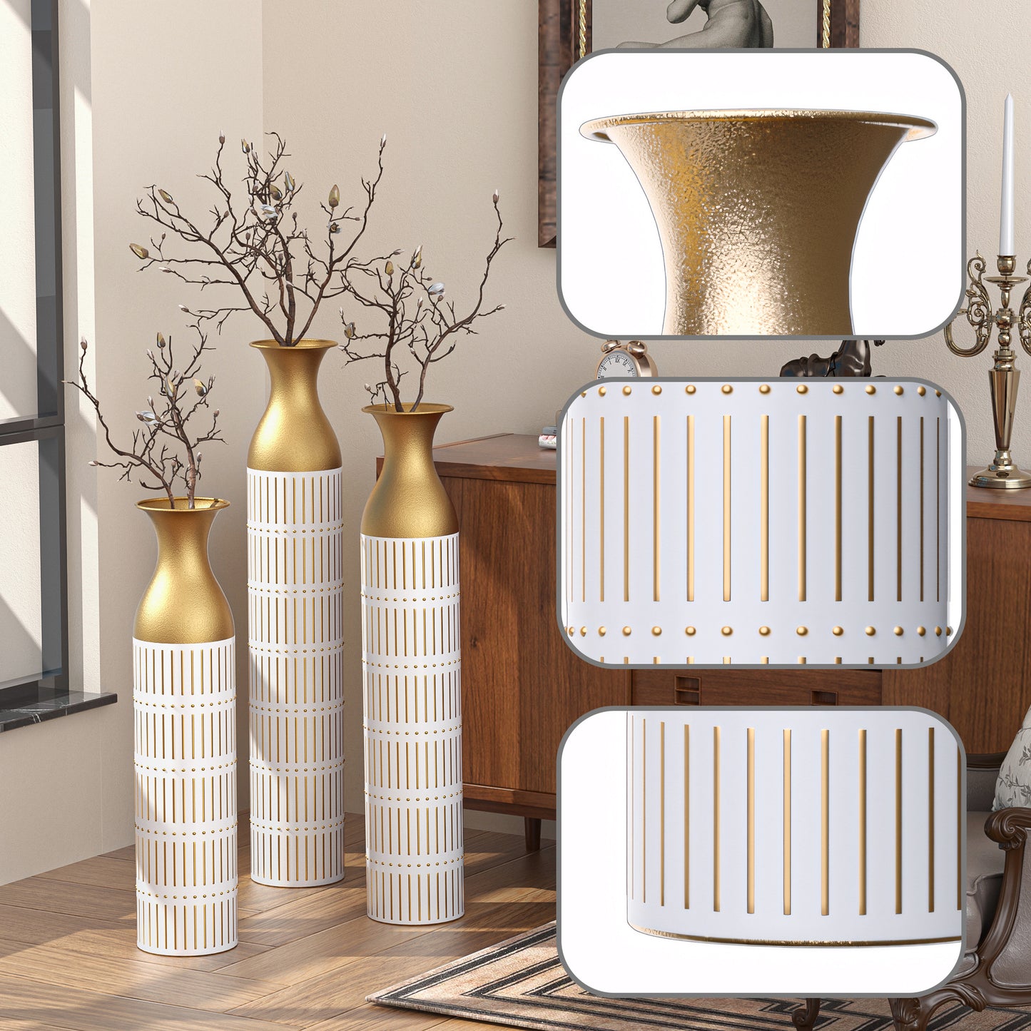 Chic Glazed Metal Vases Set