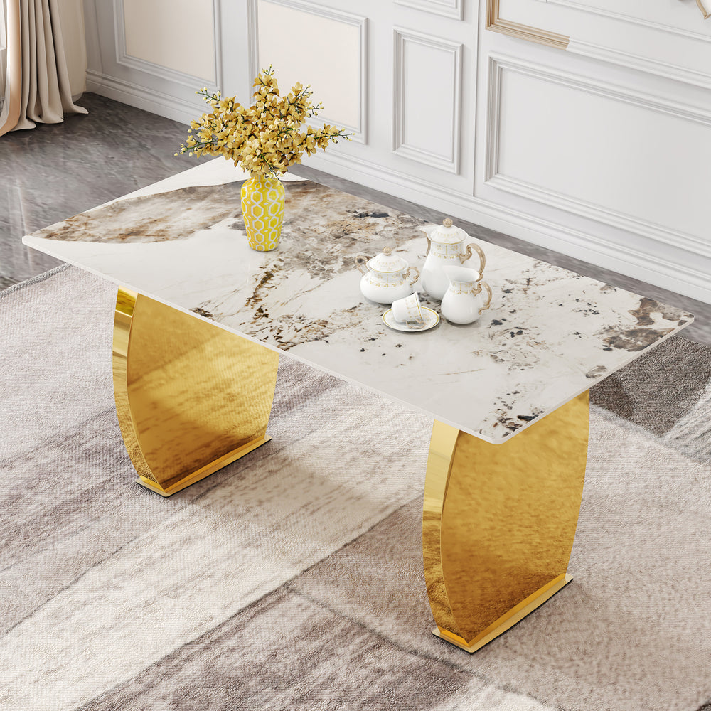 Chic Marble-Top Dining Table with Luxe Gold Legs