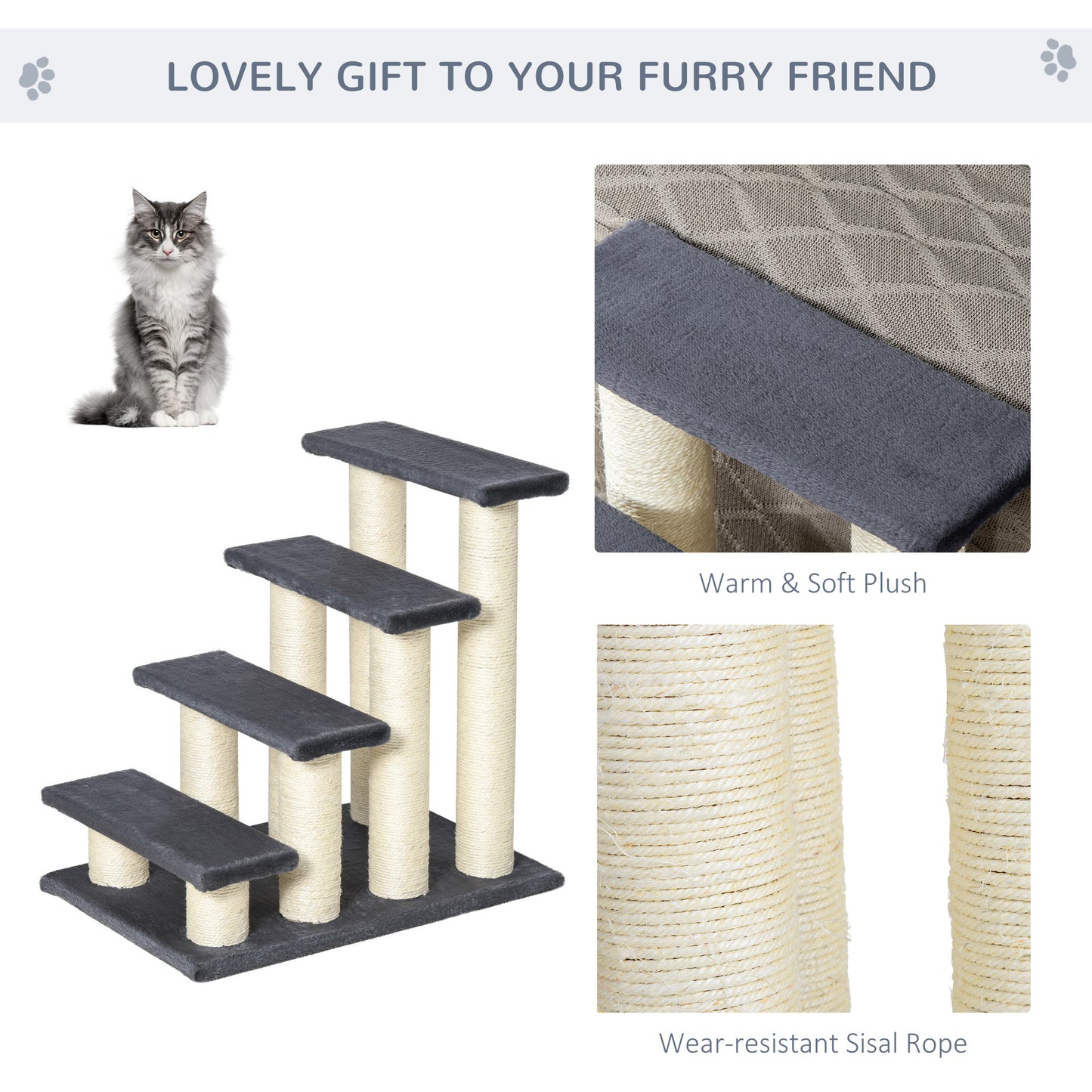 PawHut Cozy Cat Climber with Fun Steps and Scratching Post